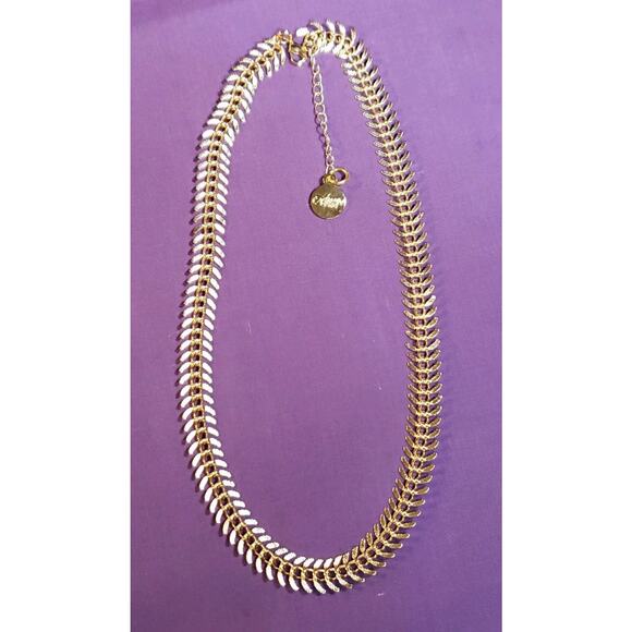 Unique Centipede Style Textured Shiny Yellow Gold Tone Chain Necklace Adjustable - Picture 2 of 6